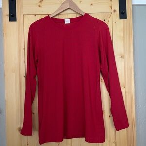ZYIA Red Long Sleeve Perforated Crew Neck Top